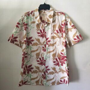 VSTR Men's XXL Off White Cotton Floral Hawaiian Short Sleeved Button Up Shirt